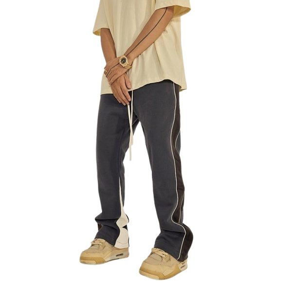 Suede Flare Sweatpants Women Baggy Patchwork Casual 90s Hip Hop Mens Sweat Pants