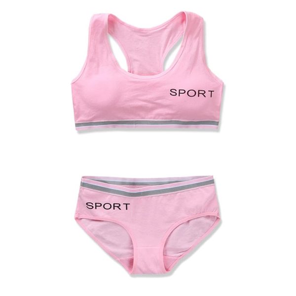Soft Cotton Elastic Breathable Training Bra and Underwear Set for Teen Girls 8-18 Years Old