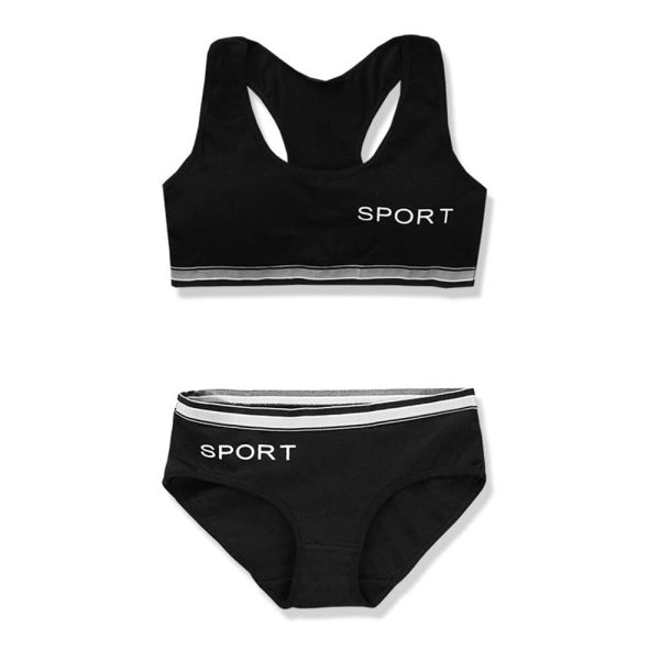 Soft Cotton Elastic Breathable Training Bra and Underwear Set for Teen Girls 8-18 Years Old