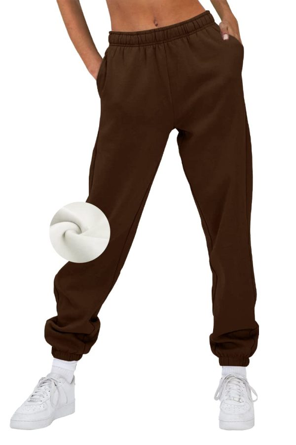 Women??s Winter Casual Baggy Fleece Lined Sweatpants Fashion High Waisted Joggers Pants Athletic Clothes with Pockets