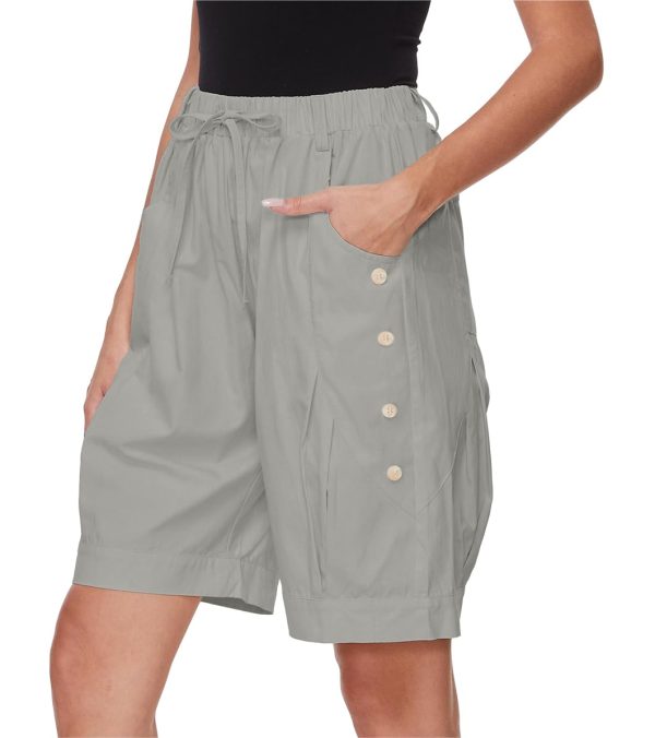 51B0QkSv46L.jpg Women's High Waist Bermuda Shorts Loose Drawstring Capri Pants with Pockets Wide Leg Summer Shorts