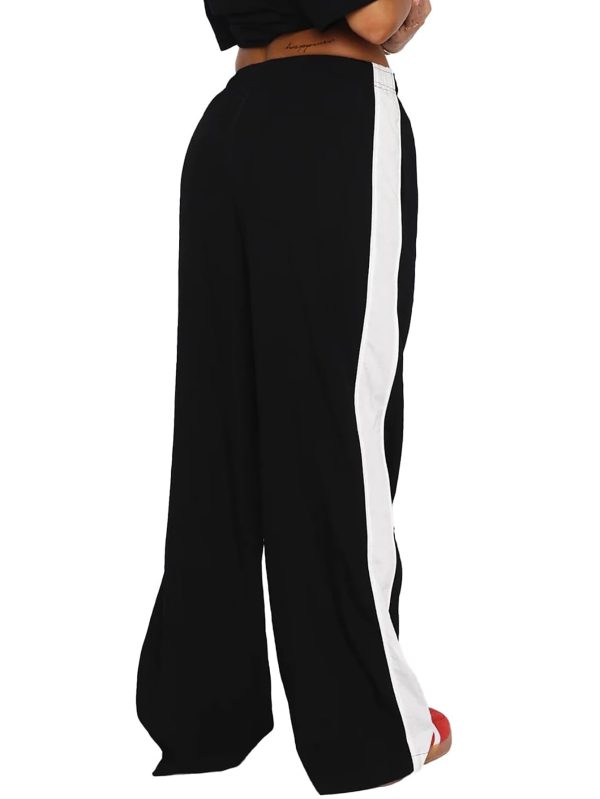 Women's Drawstring Sweatpants Side Stripe Pants Wide Leg Track Pants with Pockets