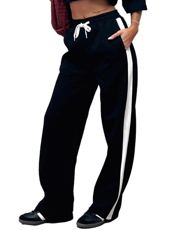 Women's Drawstring Sweatpants Side Stripe Pants Wide Leg Track Pants with Pockets