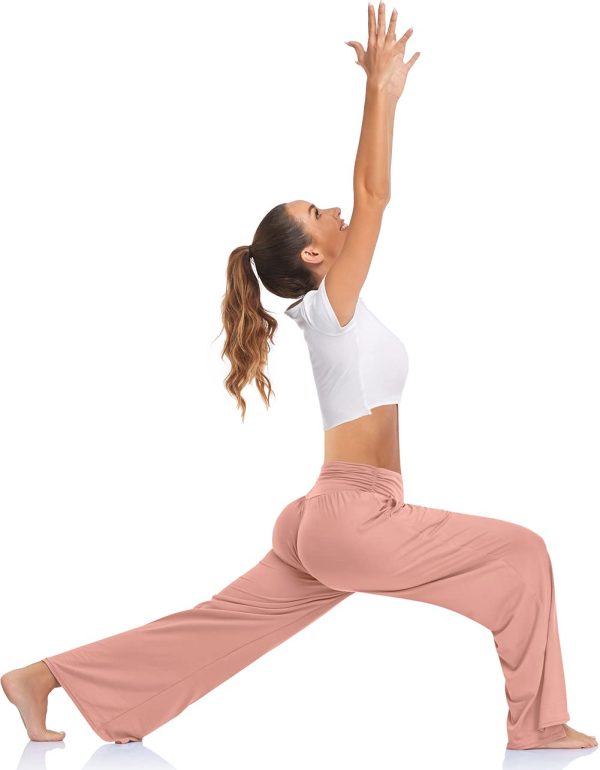 51G6Vpjh2PL.jpg Womens Wide Leg Yoga Pants High Waisted Side Slit Joggers Casual Loose Lounge Sweatpants with Pockets- 28" / 18" Inseam