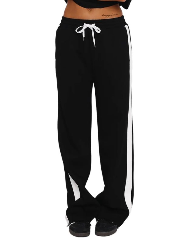 Women's Drawstring Sweatpants Side Stripe Pants Wide Leg Track Pants with Pockets