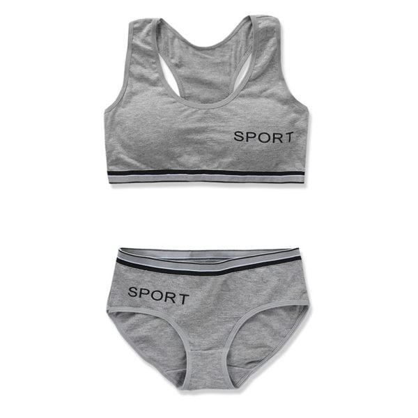 Soft Cotton Elastic Breathable Training Bra and Underwear Set for Teen Girls 8-18 Years Old