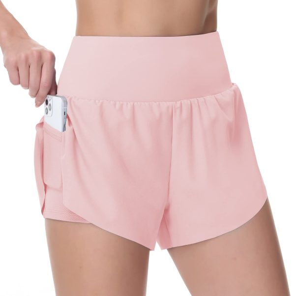 51om02rhvlL.jpg Women??s Quick Dry Running Shorts Mesh Liner High Waisted Tennis Workout Shorts Zipper Pockets