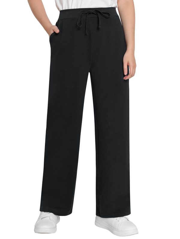 Women's Petite Wide Leg Sweatpants Cotton Pants with Pockets