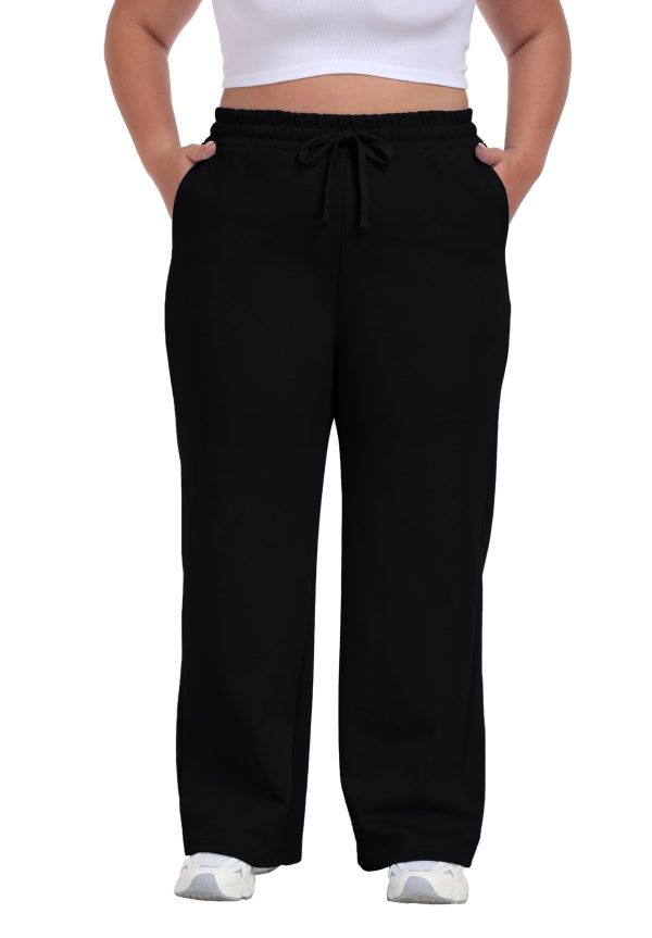 Women's Plus Size Wide Leg Sweatpants Elastic Waist Baggy Drawstring Lounge Pants with Pockets