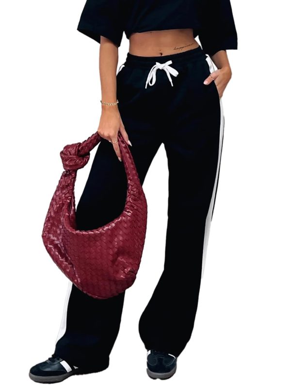 Women's Drawstring Sweatpants Side Stripe Pants Wide Leg Track Pants with Pockets