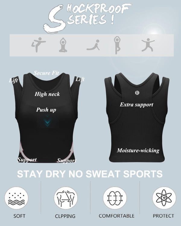 Sports Bras for Women High Impact Seamless Ribbed Longline High Neck Workout Crop Tank Tops Padded