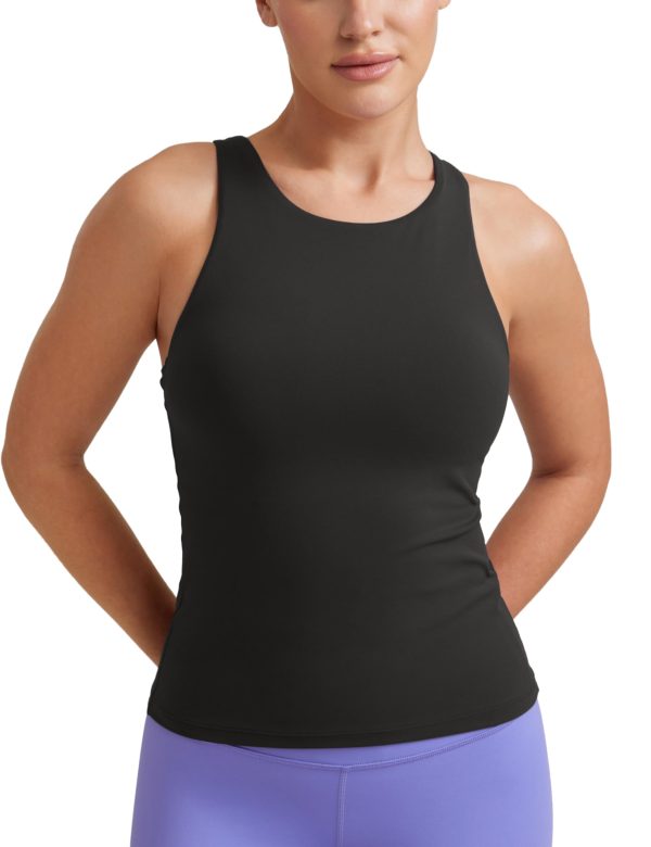 Butterluxe Womens Racerback Workout Tank Top with Built in Shelf Bra - Padded High Neck Yoga Athletic Camisole