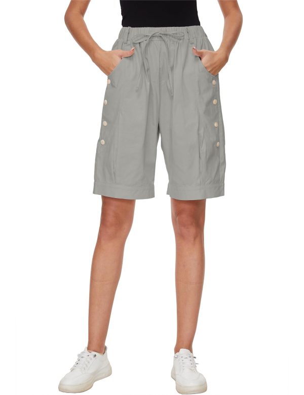 617036GInUL.jpg Women's High Waist Bermuda Shorts Loose Drawstring Capri Pants with Pockets Wide Leg Summer Shorts