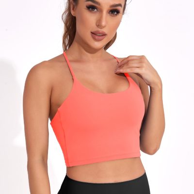 Strappy Sports Bras for Women High Support Longline Open Back Workout Tops Padded Cross Yoga Crop Tank Built in Bra
