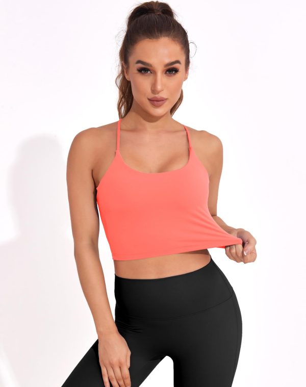61Al1aCc4iL.jpg Strappy Sports Bras for Women High Support Longline Open Back Workout Tops Padded Cross Yoga Crop Tank Built in Bra
