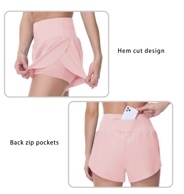 61DjDTDarcL.jpg Women??s Quick Dry Running Shorts Mesh Liner High Waisted Tennis Workout Shorts Zipper Pockets