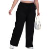 Women's Plus Size Wide Leg Sweatpants Elastic Waist Baggy Drawstring Lounge Pants with Pockets