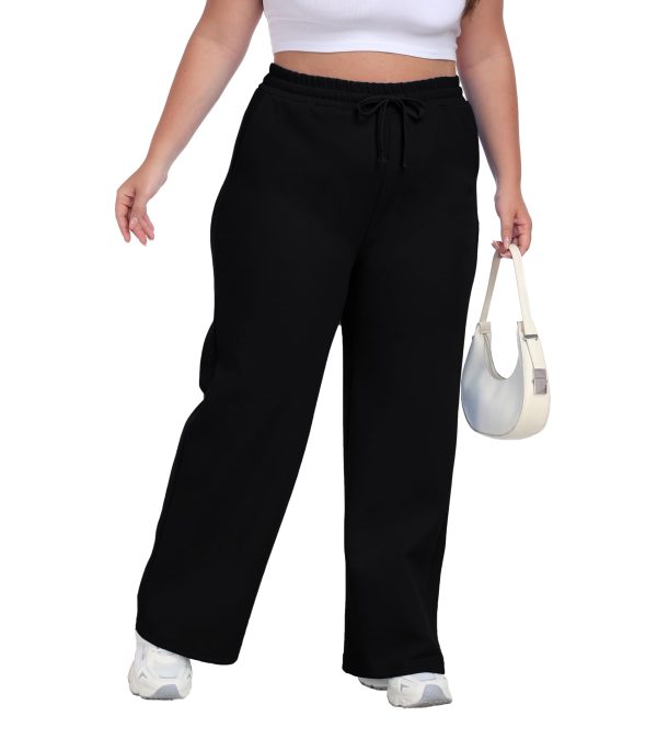 Women's Plus Size Wide Leg Sweatpants Elastic Waist Baggy Drawstring Lounge Pants with Pockets