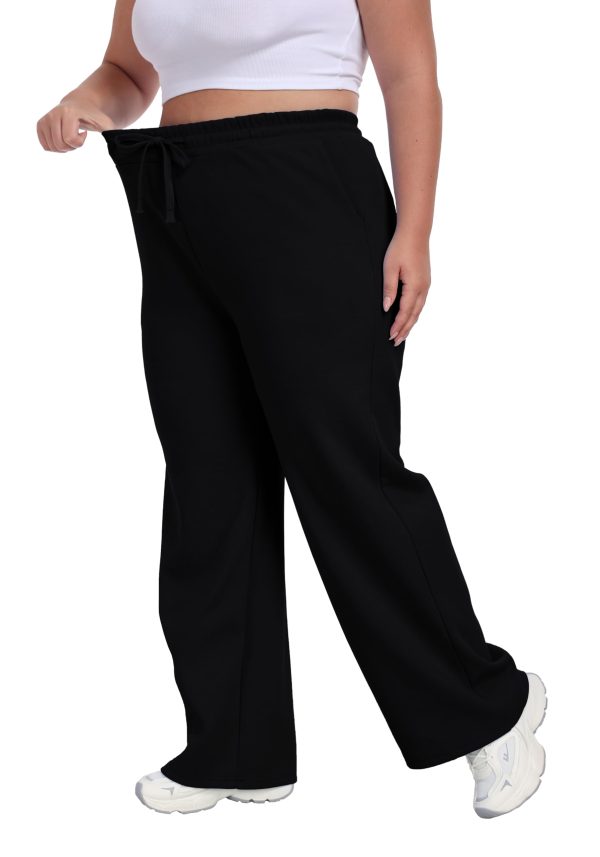 Women's Plus Size Wide Leg Sweatpants Elastic Waist Baggy Drawstring Lounge Pants with Pockets