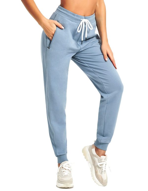Women Workout Sweatpants Cotton Jogger Ribber Splicing Lounge Sweat Pants with Zipper Pocket