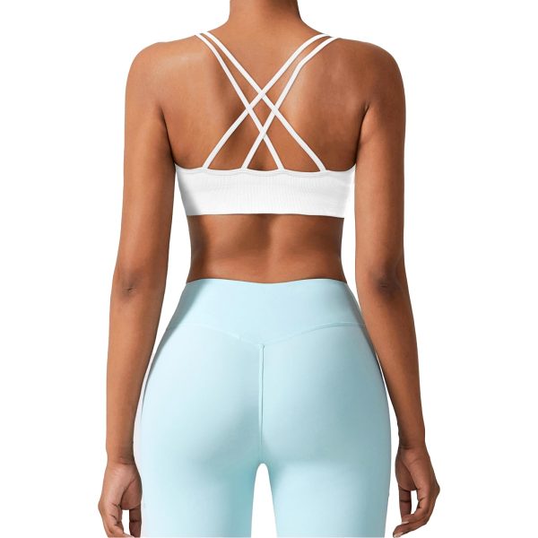 Sports Bra for Women V-Neck Strappy Criss Cross Yoga Bra Padded Seamless Workout Gym Athletic Fitness Bras 3 Pack