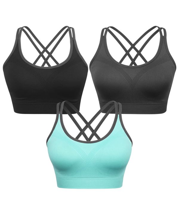 Strappy Womens Sports Bra Cross Back for Running Removable Padded Workout Yoga Bras Pack Gifts