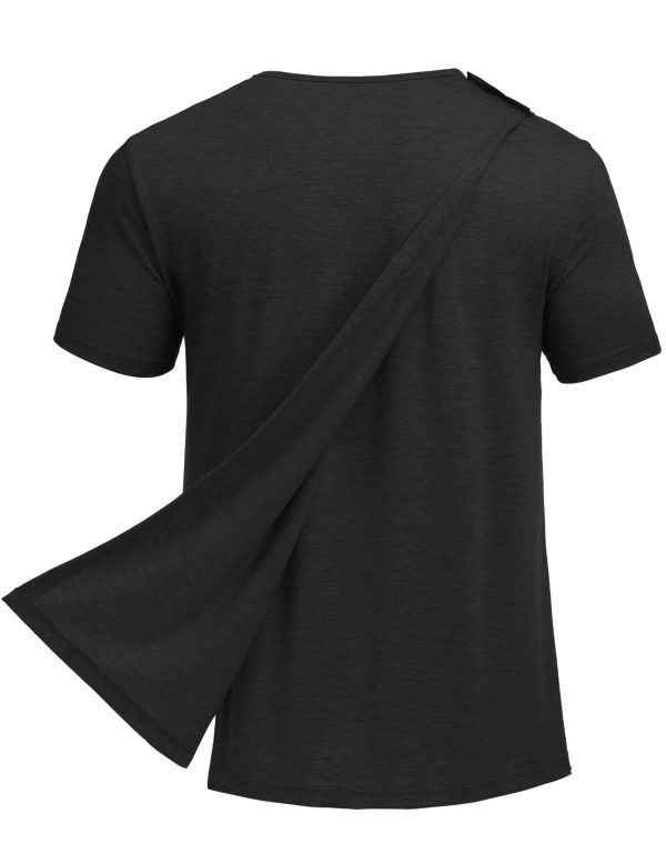 Unisex Post Surgery Shirt Open Back Hospital Shirts for Men Tear Away Snap Surgical Tops Soft Adaptive Clothing