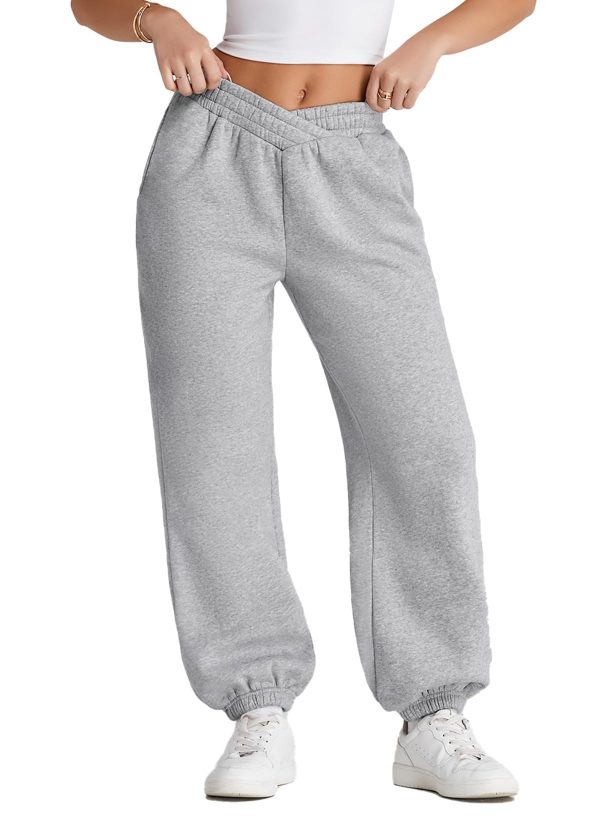 Women's V Crossover Waist Sweatpants Baggy Y2K Jogger Pants Wide Leg Fleeced Lounge Pants