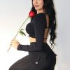 Villay Women Sexy Backless Long Sleeve Adjustable Straps Seamless Going Out Tops Crewneck Open Back Y2K Crop Stretch