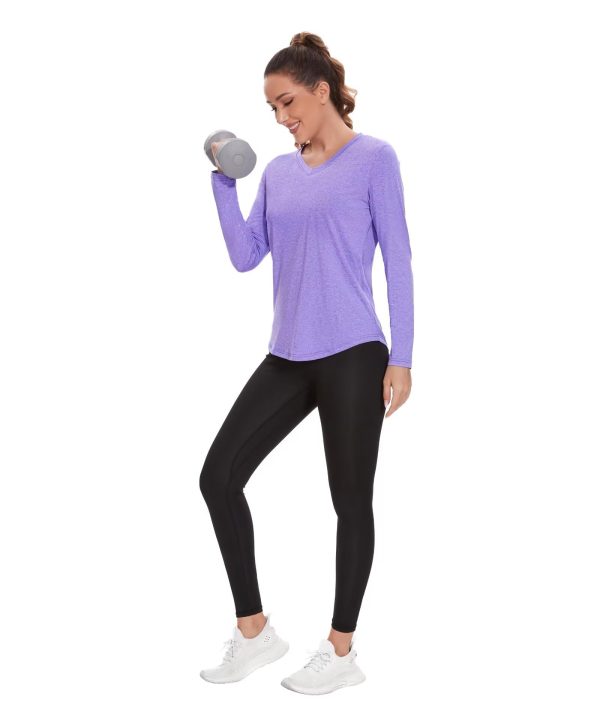7 Pack Long Sleeve Workout Tops for Women Quick Dry Athletic Running Shirts UV Sun Protection V Neck T Shirts