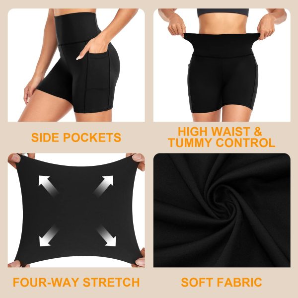 3 Pack High Waisted Biker Shorts for Women with Pockets ?C 5" Super Soft Workout Yoga Women's Novelty Shorts