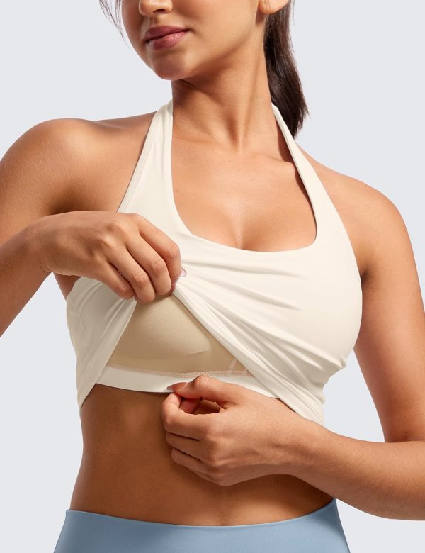 Womens Butterluxe Halter Longline Sports Bra - Padded Workout Yoga Crop Tops Tanks with Built in Pads