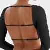 Villay Women Sexy Backless Long Sleeve Adjustable Straps Seamless Going Out Tops Crewneck Open Back Y2K Crop Stretch