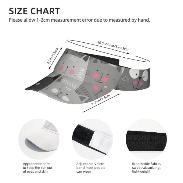 Cat Pattern Sport Sun Visor Hat Adjustable Empty Top Baseball Cap Outdoor Travel Beach Ball Caps for Women and Men