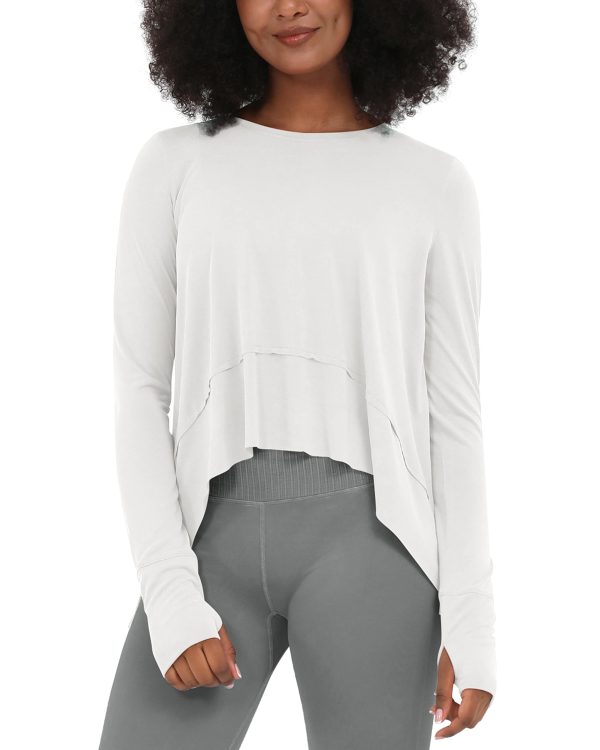 Long Sleeve Tee for Women with Thumb Hole Athletic Gym Workout Crop Tops Yoga Shirts