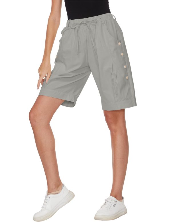 61zA3D1kOML.jpg Women's High Waist Bermuda Shorts Loose Drawstring Capri Pants with Pockets Wide Leg Summer Shorts