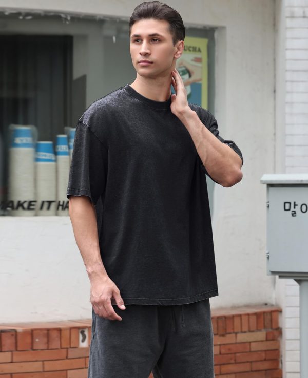 Men's Cotton T-Shirts Oversized Unisex Short Sleeves Casual Loose Wash Solid Basic Tee Tops