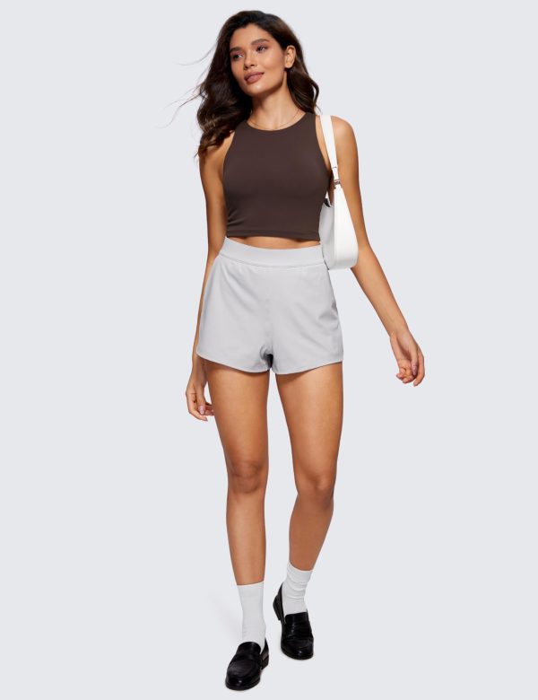 Womens Butterluxe Double Lined Cropped Tops High Neck Racerback Tanks Sleeveless Casual Workout Crop Shirts