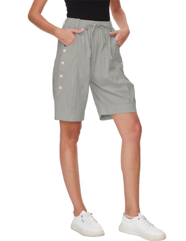 61zs1o7kauL.jpg Women's High Waist Bermuda Shorts Loose Drawstring Capri Pants with Pockets Wide Leg Summer Shorts
