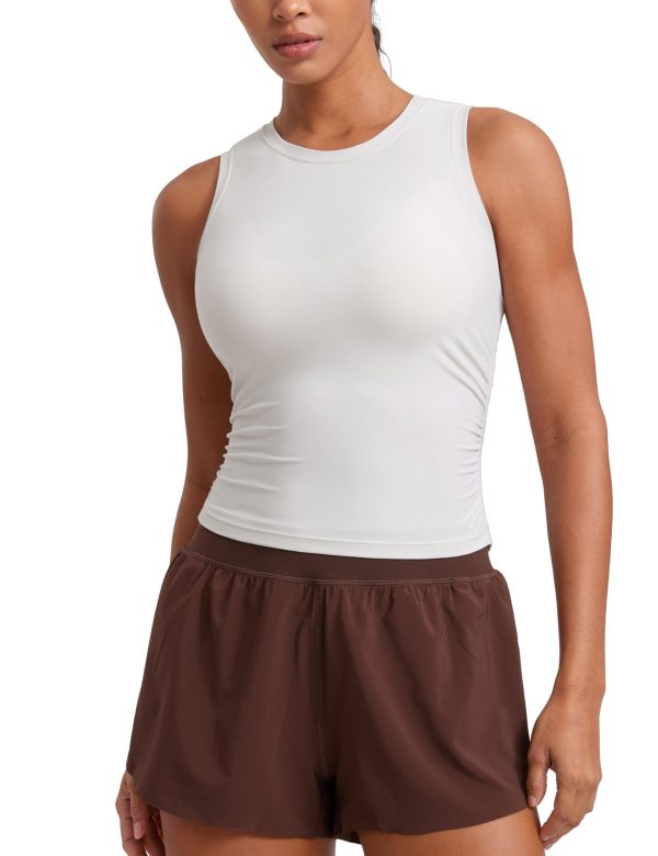 Cloudweight Womens Ruched Tank High Neck Workout Fitted Tops Basic Yoga Athletic Sleeveless Shirts