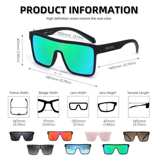 712wy4j8ouL.jpg Polarized Flat Top Sunglasses Womens Men, Oversized Square Shield Sports Glasses