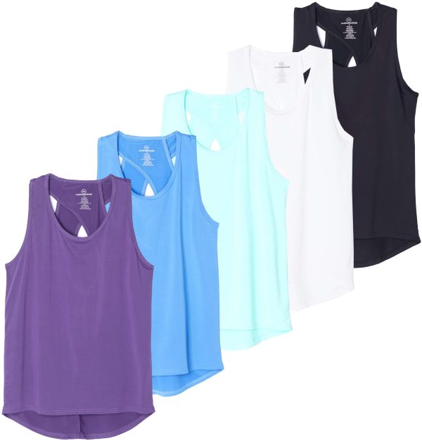 5 Pack: Women's Crossback Keyhole Open Back Workout Tank Top Dry-Fit Sleeveless Yoga Gym (Available in Plus)