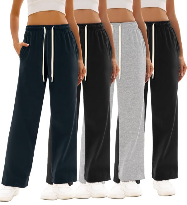 713lwMjEAnL.jpg 1/4 Pack Women's Wide Straight Leg Sweatpants, Cotton Baggy Lounge Sweat Pants, Casual Athletic Fit