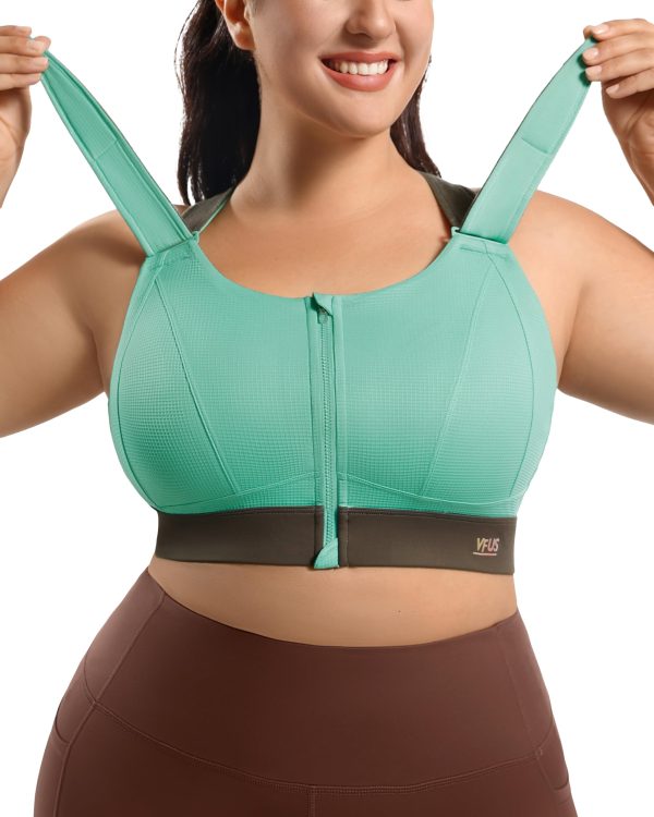High Impact Zip Front Adjustable Sports Bra No Bounce Criss Cross Plus Size Bras for Women Workout Running