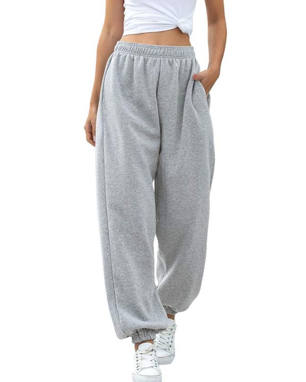 Women Sweatpants Baggy High Waisted Cinch Bottom Athletic Joggers Sweat Pants with Pockets