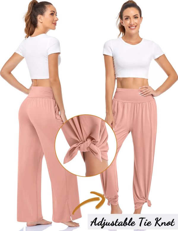 717K0GCFbPL.jpg Womens Wide Leg Yoga Pants High Waisted Side Slit Joggers Casual Loose Lounge Sweatpants with Pockets- 28" / 18" Inseam