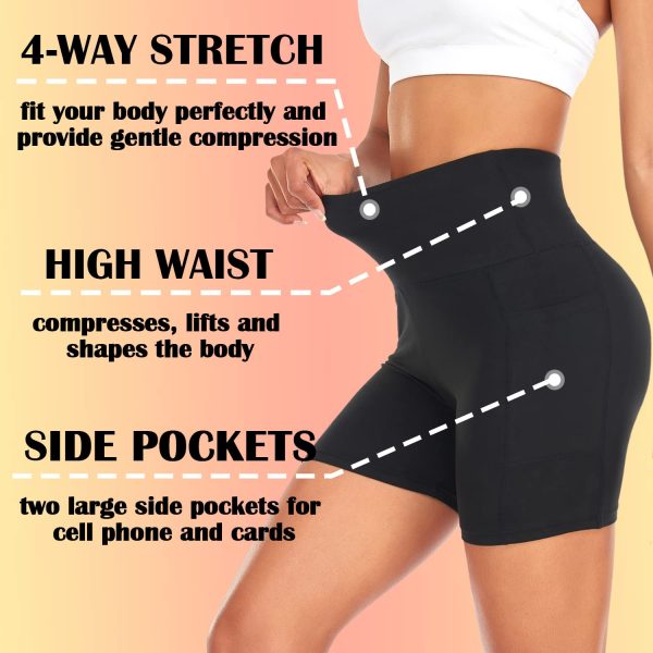 4 Pack Biker Shorts for Women with Pockets ?C 5" High Waisted Tummy Control Workout Yoga Running Gym Tennis Shorts