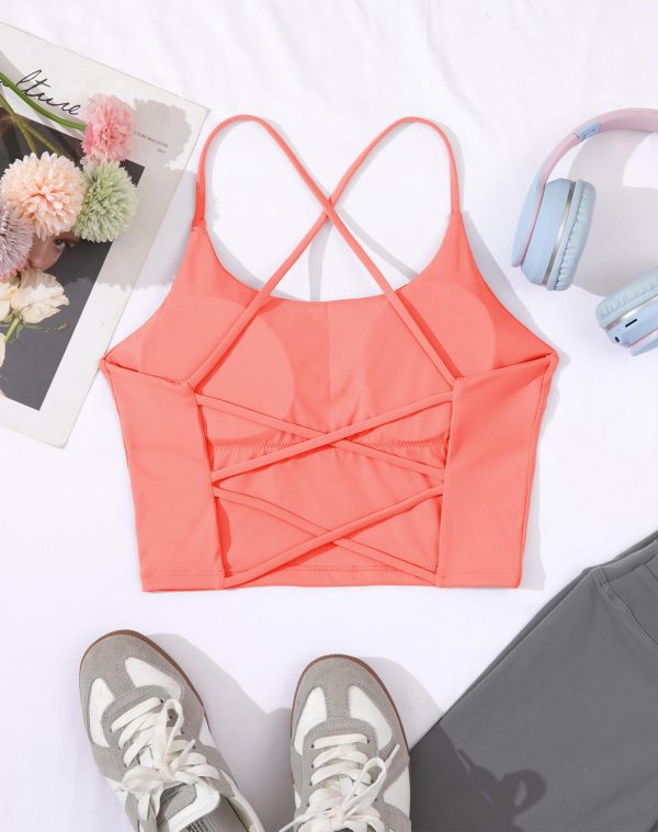 71DAKgUeFrL.jpg Strappy Sports Bras for Women High Support Longline Open Back Workout Tops Padded Cross Yoga Crop Tank Built in Bra
