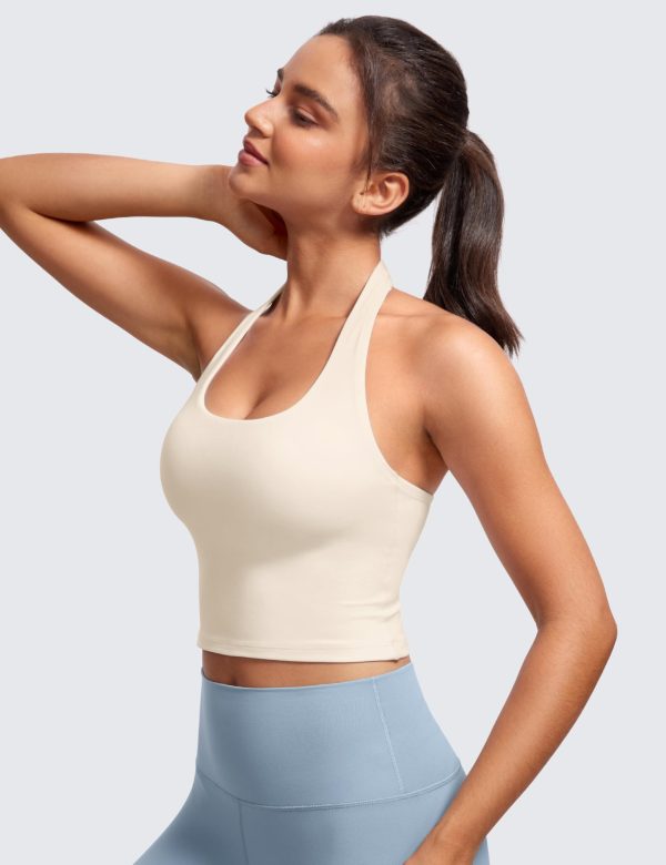 Womens Butterluxe Halter Longline Sports Bra - Padded Workout Yoga Crop Tops Tanks with Built in Pads