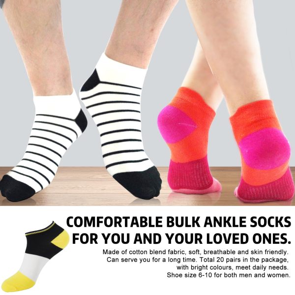 71DrirGrPRL.jpg 20 Pairs Womens Ankle Socks Low Cut Athletic Running Sports Colorful Short Socks with Tab